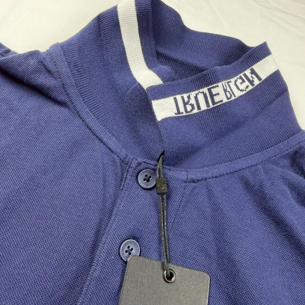True Religion Polo Shirt Mens M Blue Branded Collar SS Polo Style 106602 NWT